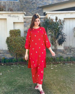 2 PIECE - FLORAL EMBROIDERED SUIT