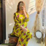 2 pcs women's stitched arabic lawn printed suit