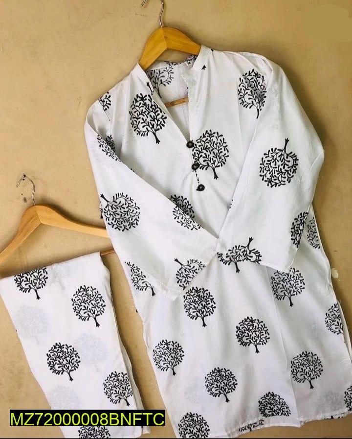 2 Pcs Women's Stitched Linen Printed Suit